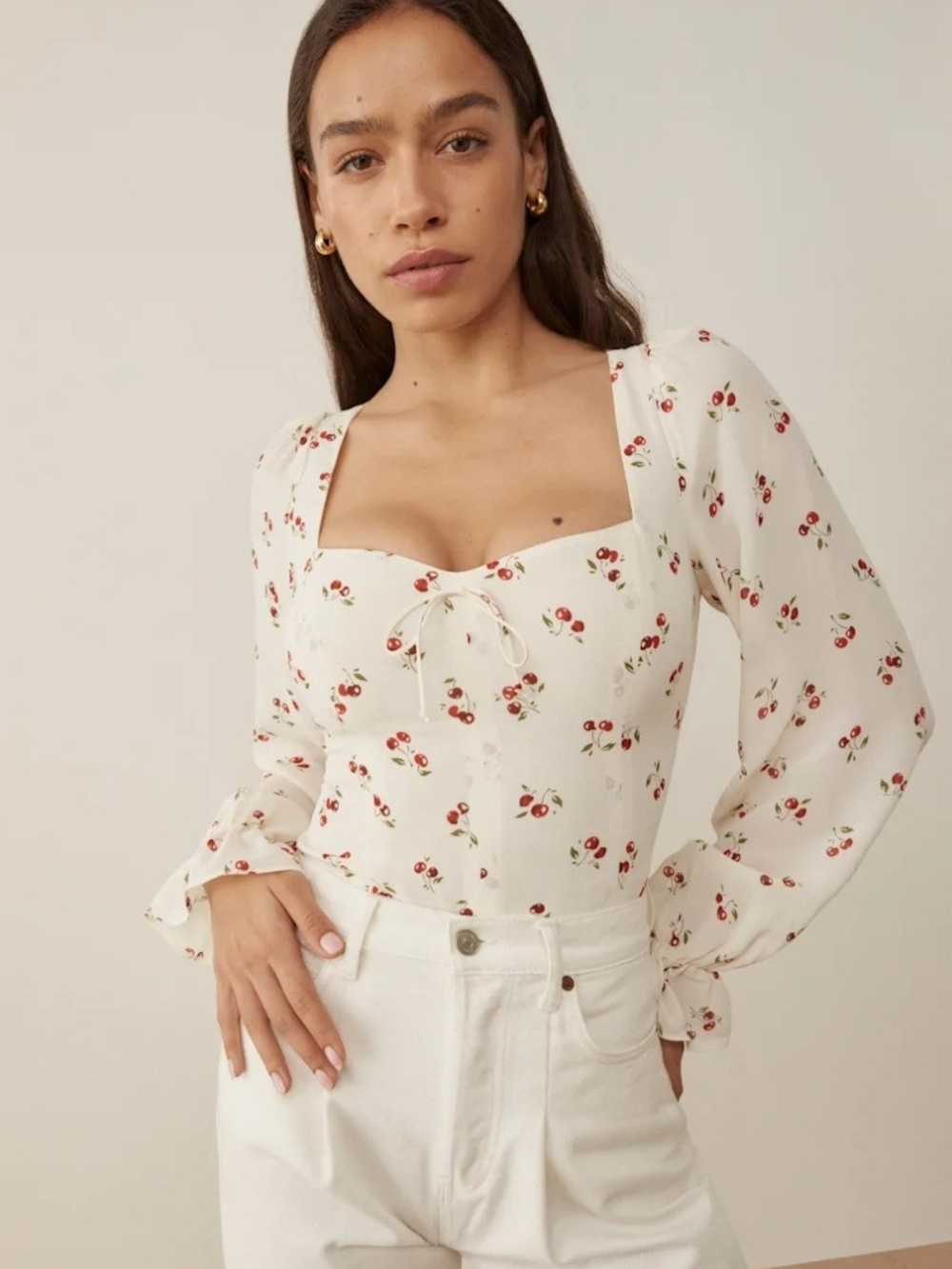 Reformation long-sleeve Chase Cherry Blouse
